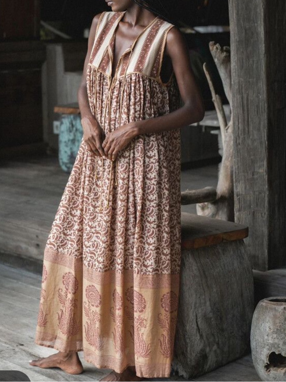 Daughters of India Aahna Boho Maxi Dress in Walnut Brown
